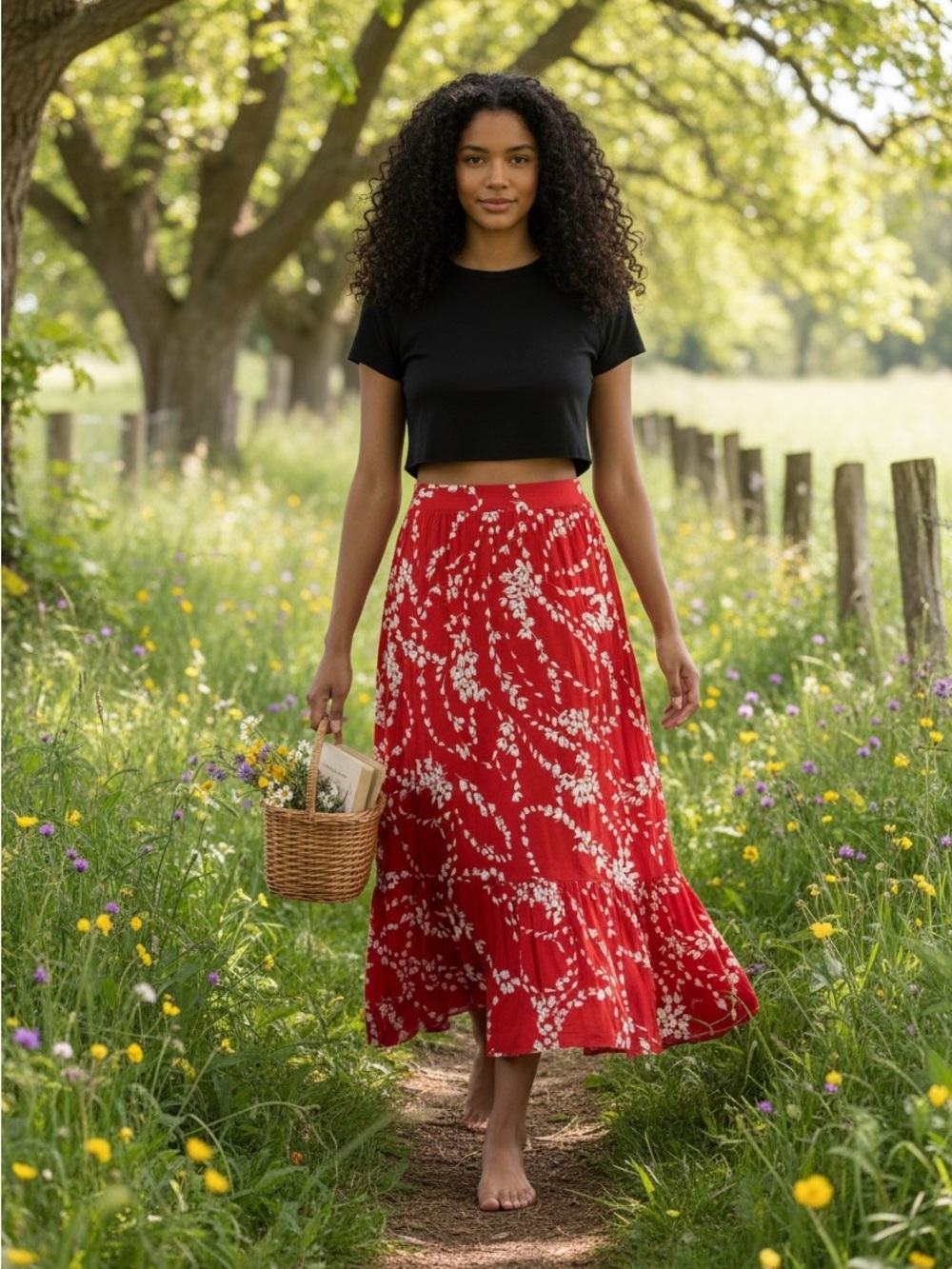 Cottagecore Floral Midi Skirt